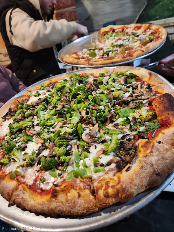 Large veggie pizza and large Tony's Italian pizza